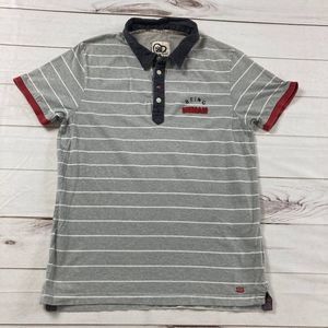 Being Human Mens Grey Short Sleeve Striped Polo Shirt Size Large